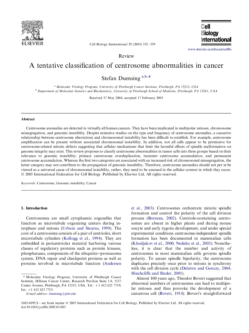 A tentative classification of centrosome abnormalities in cancer