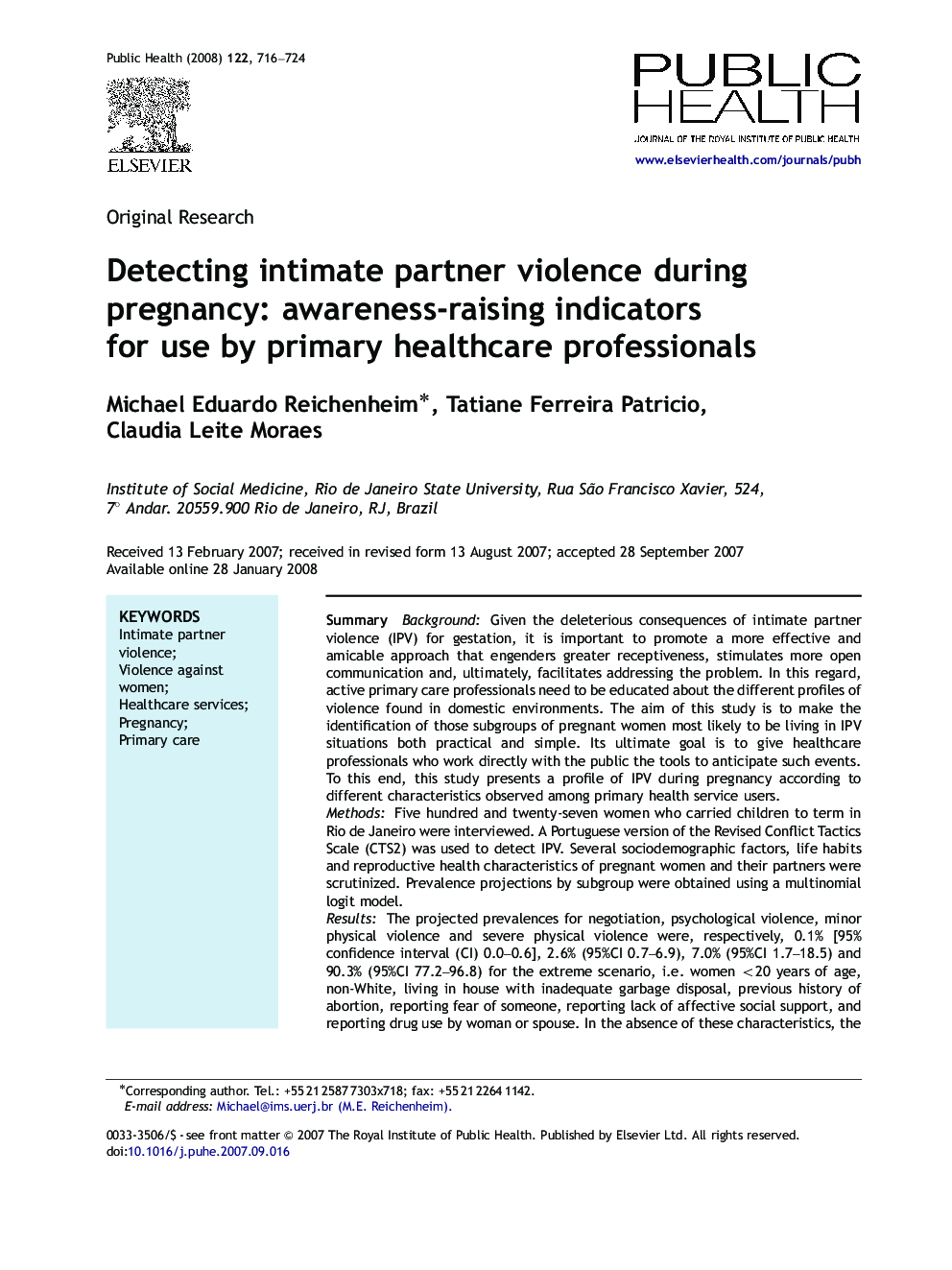Detecting intimate partner violence during pregnancy: awareness-raising indicators for use by primary healthcare professionals