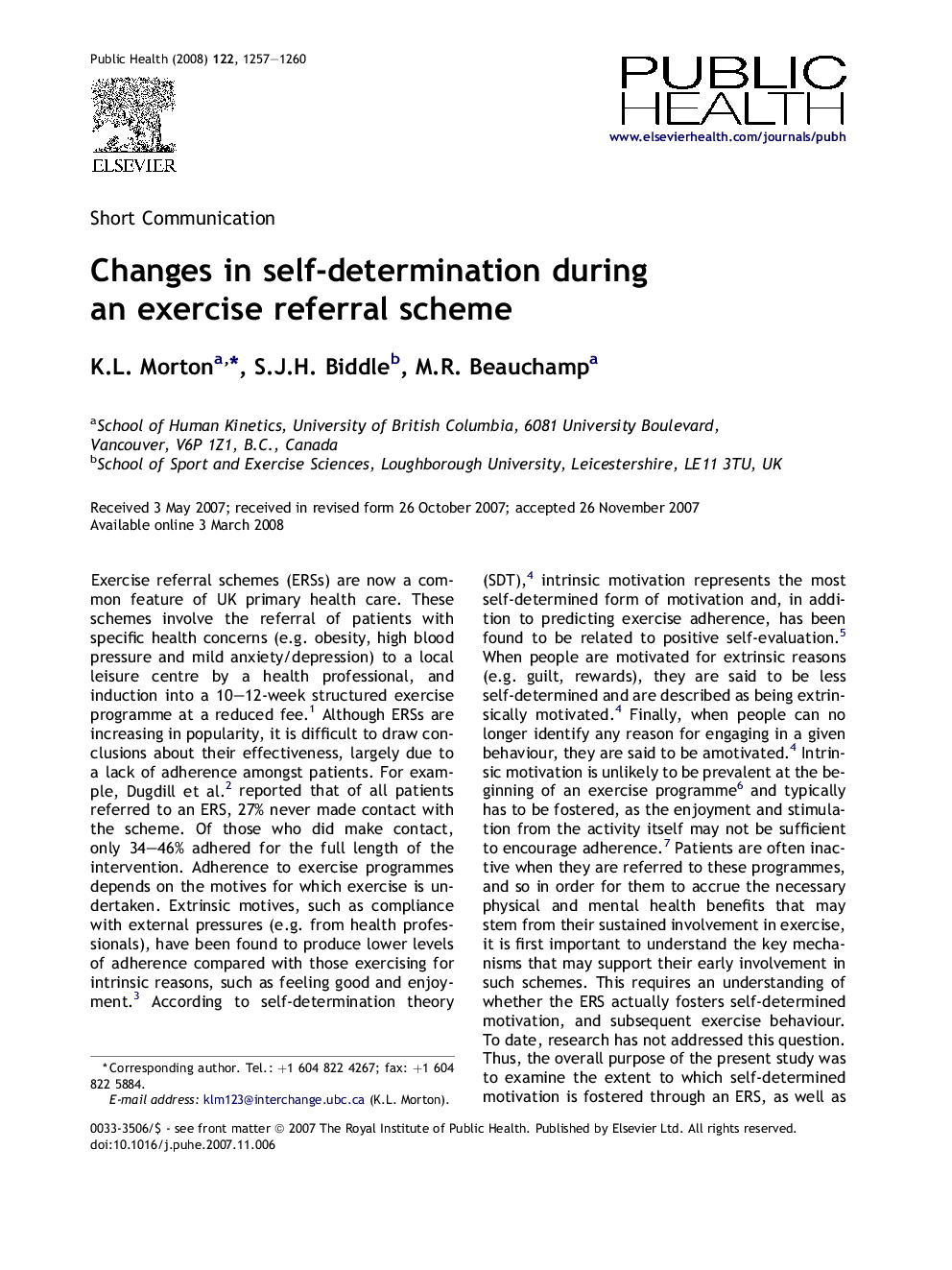Changes in self-determination during an exercise referral scheme