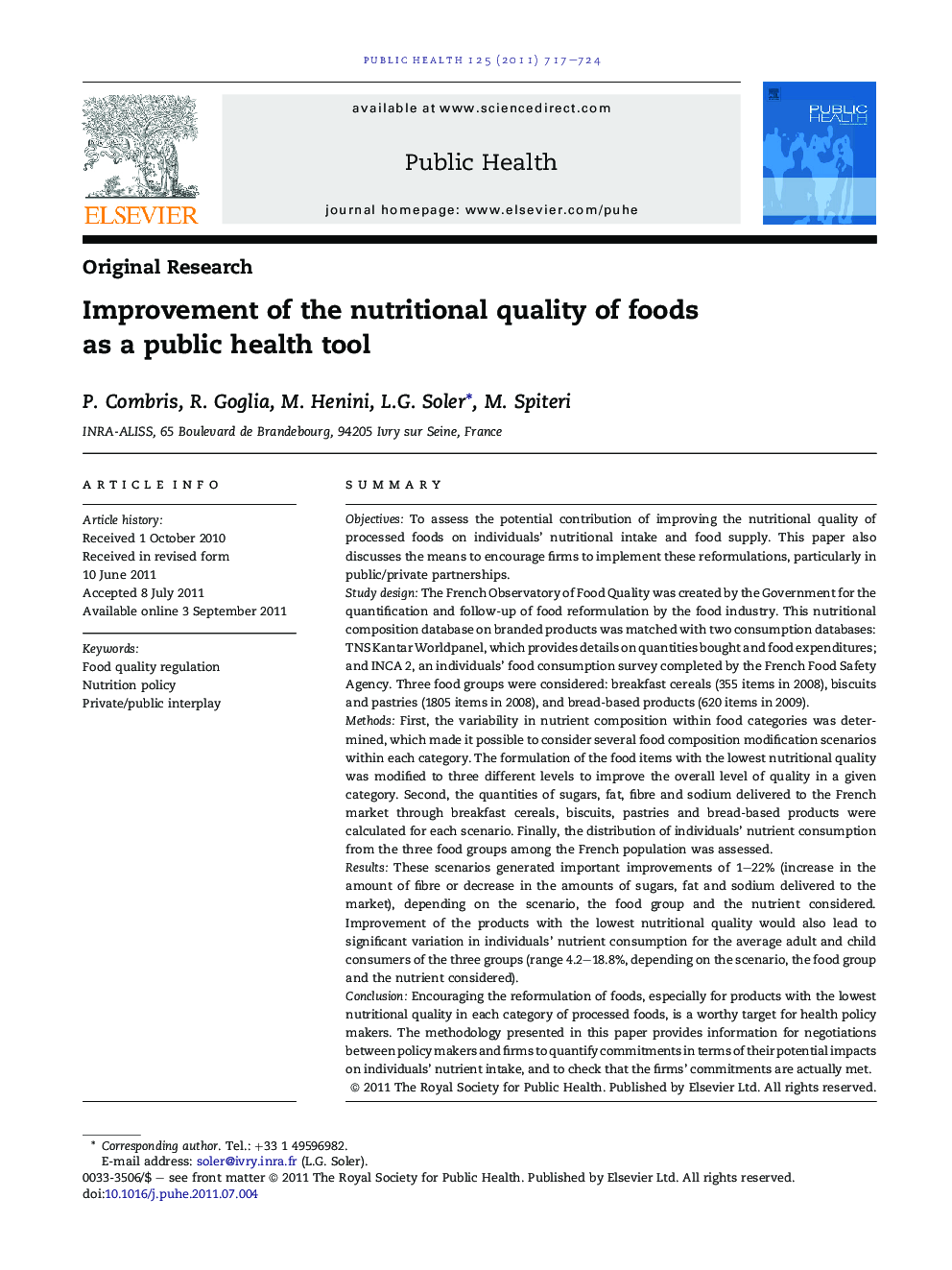 Improvement of the nutritional quality of foods as a public health tool
