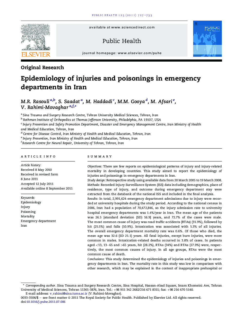 Epidemiology of injuries and poisonings in emergency departments in Iran