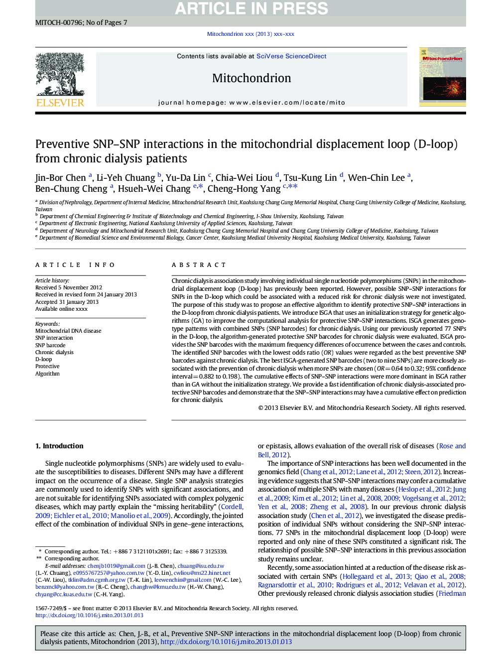 Preventive SNP-SNP interactions in the mitochondrial displacement loop (D-loop) from chronic dialysis patients