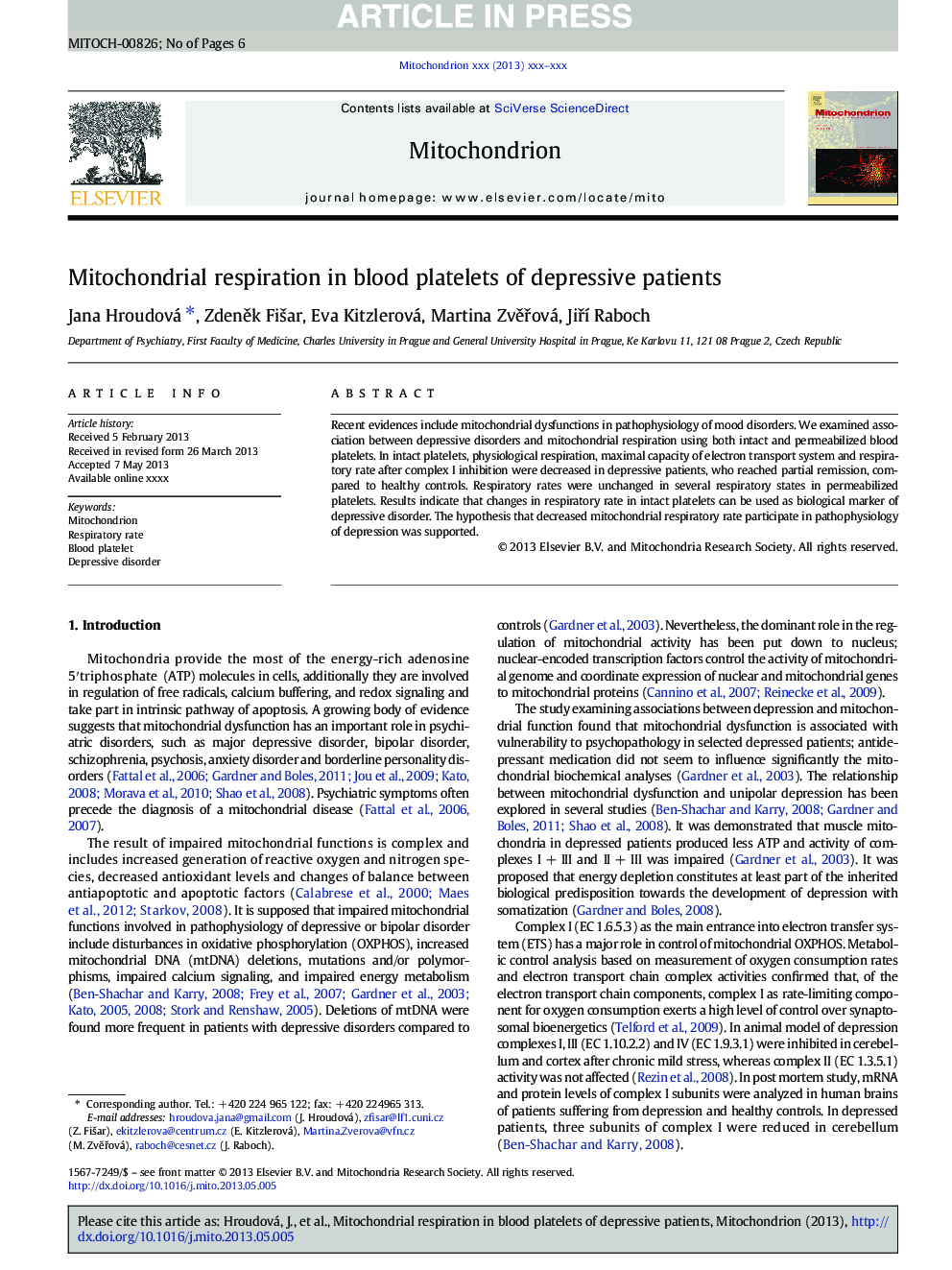 Mitochondrial respiration in blood platelets of depressive patients