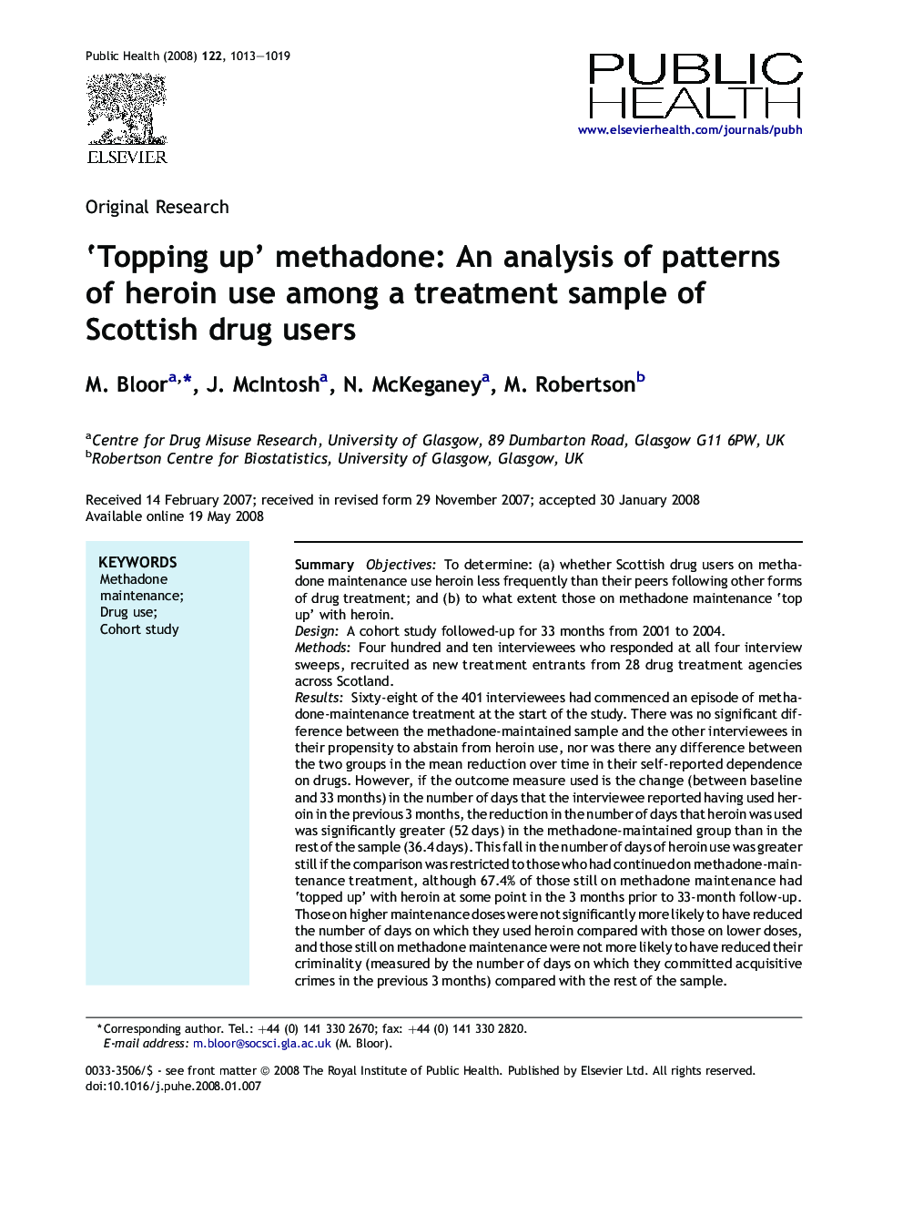 ‘Topping up’ methadone: An analysis of patterns of heroin use among a treatment sample of Scottish drug users