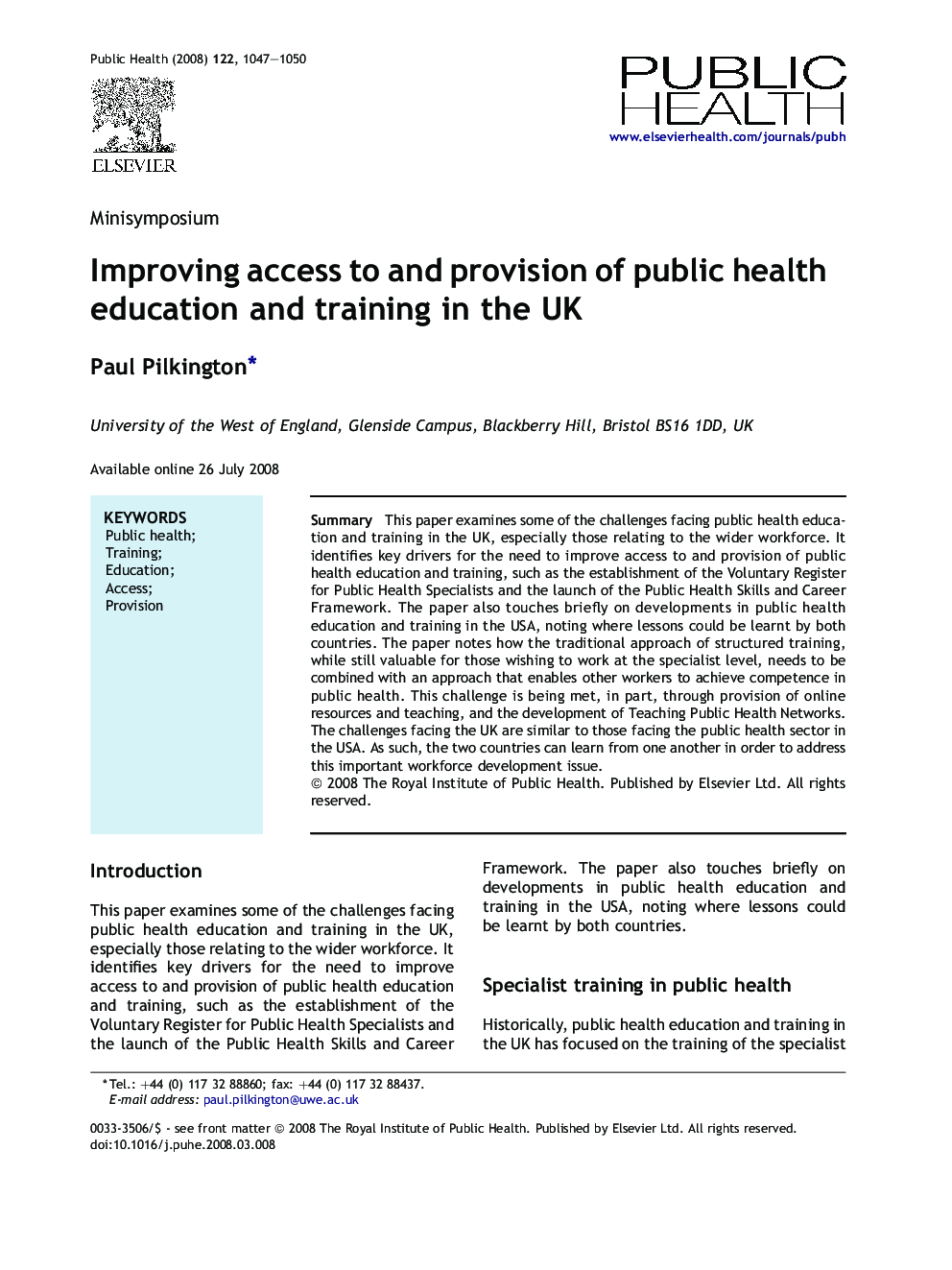 Improving access to and provision of public health education and training in the UK