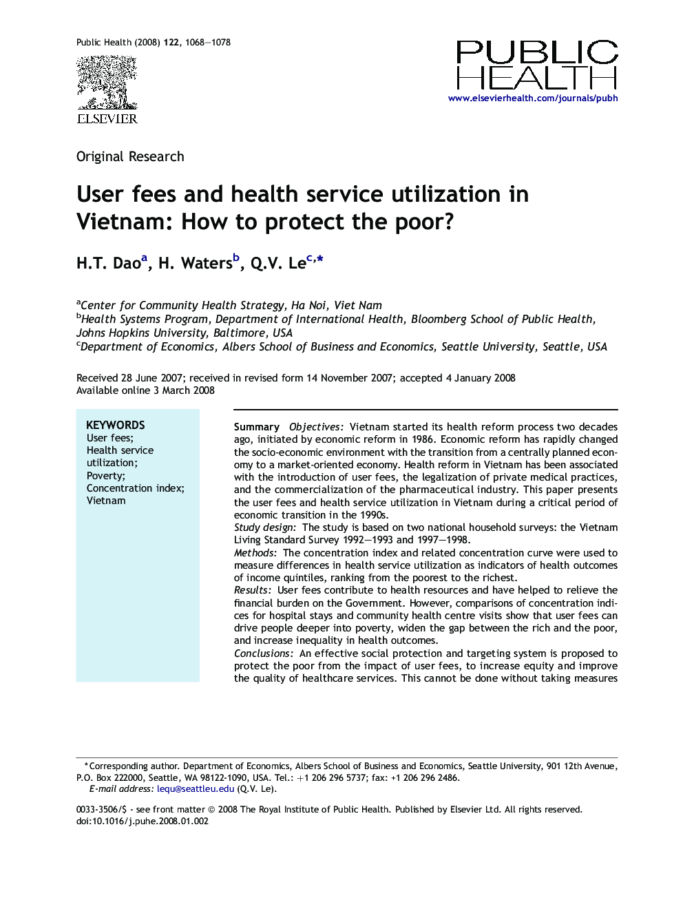 User fees and health service utilization in Vietnam: How to protect the poor?