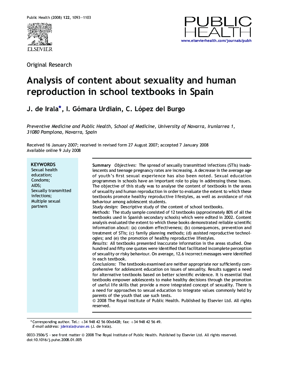 Analysis of content about sexuality and human reproduction in school textbooks in Spain