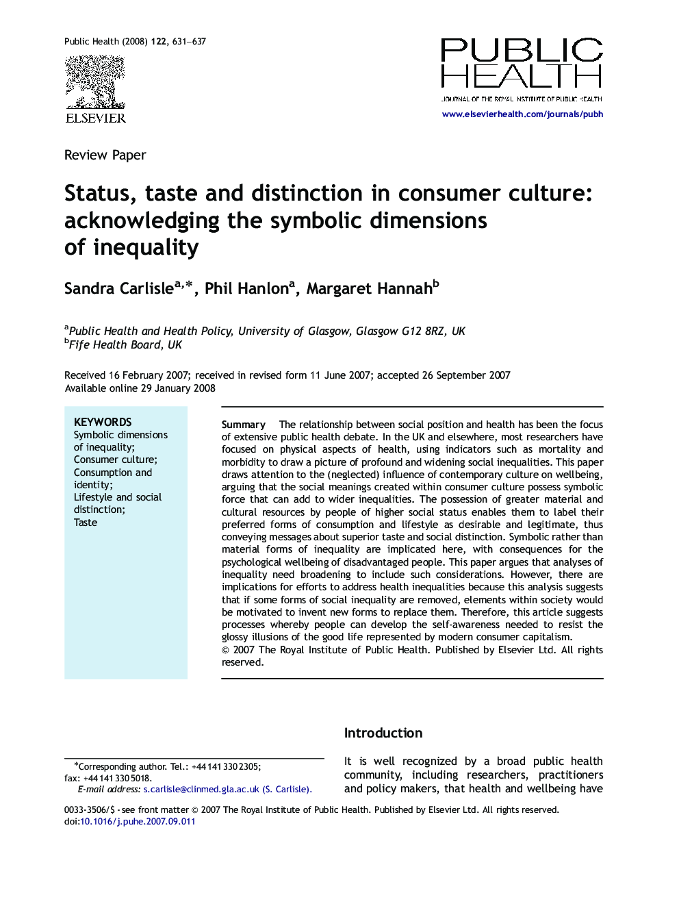 Status, taste and distinction in consumer culture: acknowledging the symbolic dimensions of inequality