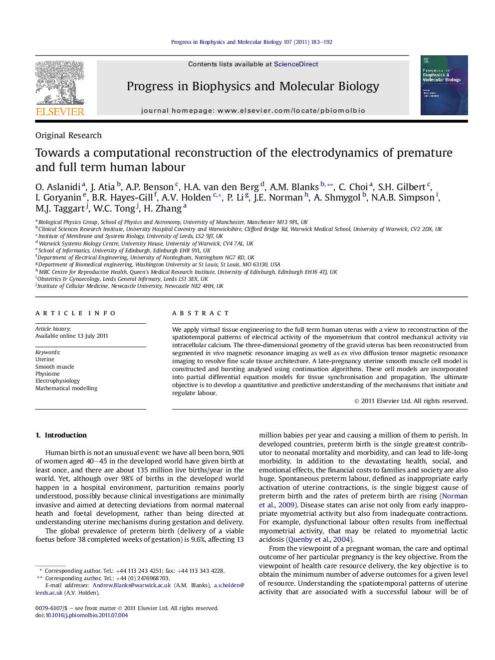 Towards a computational reconstruction of the electrodynamics of premature and full term human labour