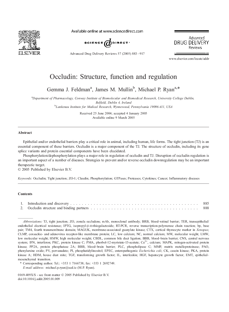 عکس صفحه اول مقاله: Occludin: Structure, function and regulation Occludin: Structure, function and regulation
