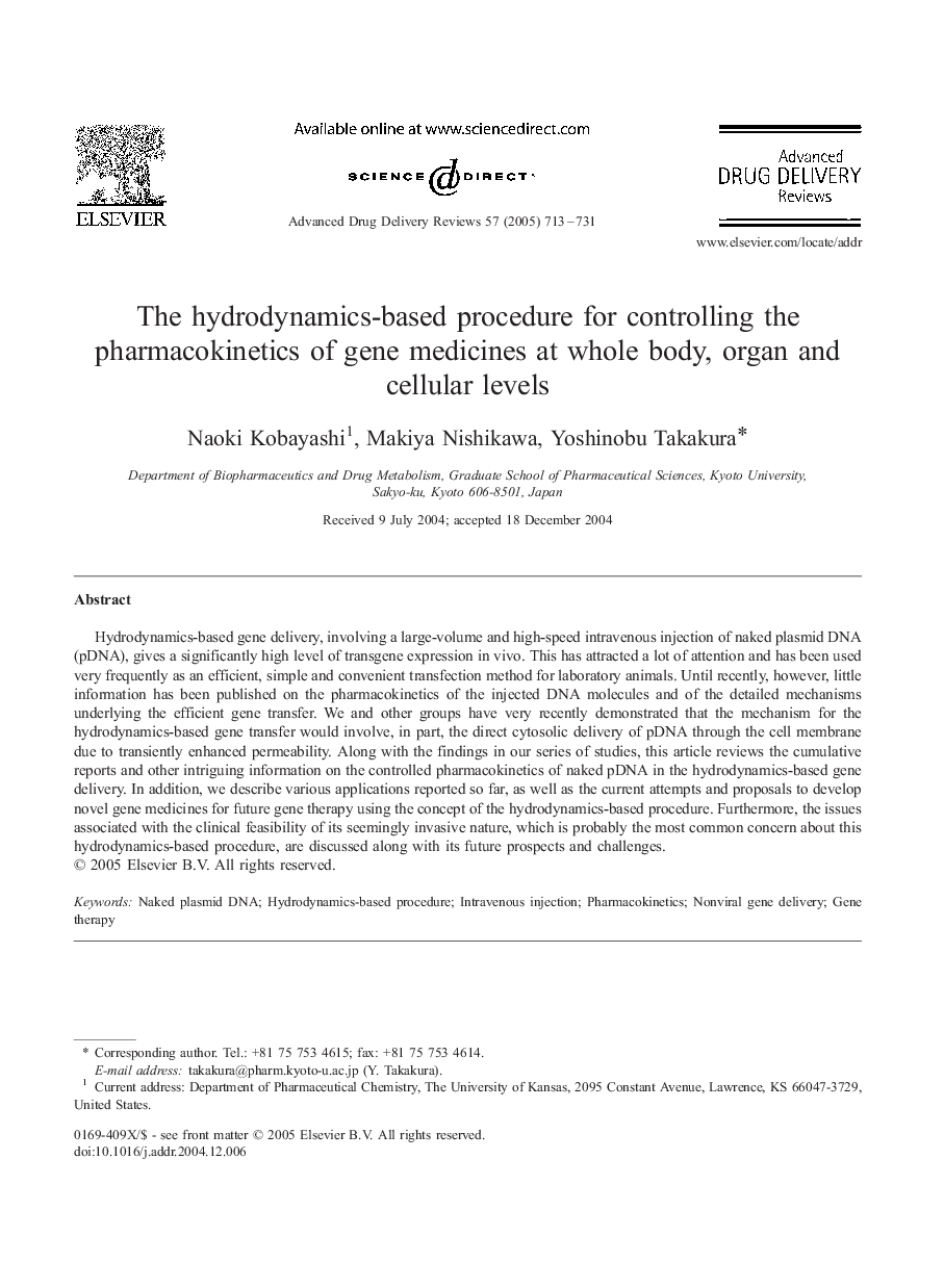 The hydrodynamics-based procedure for controlling the pharmacokinetics of gene medicines at whole body, organ and cellular levels