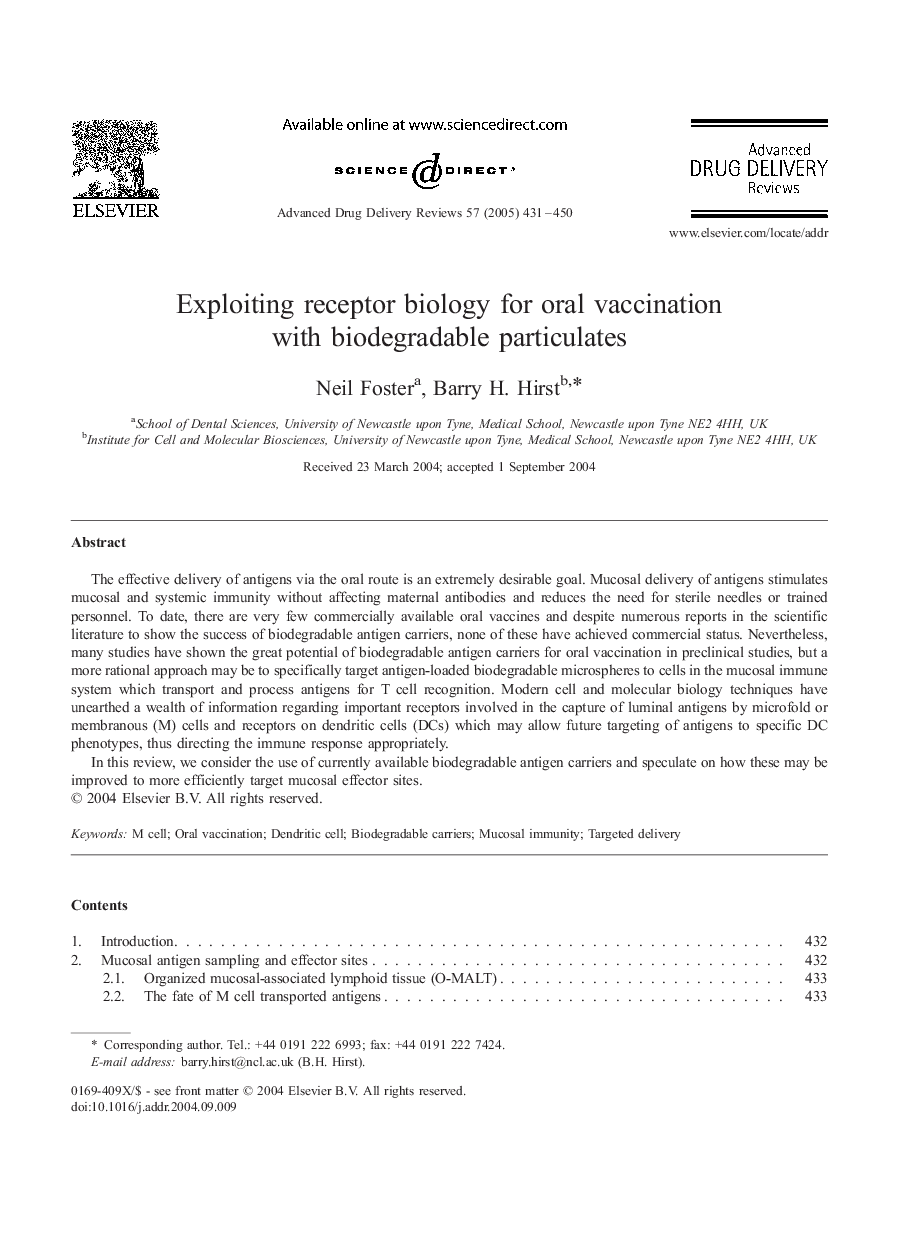 Exploiting receptor biology for oral vaccination with biodegradable particulates