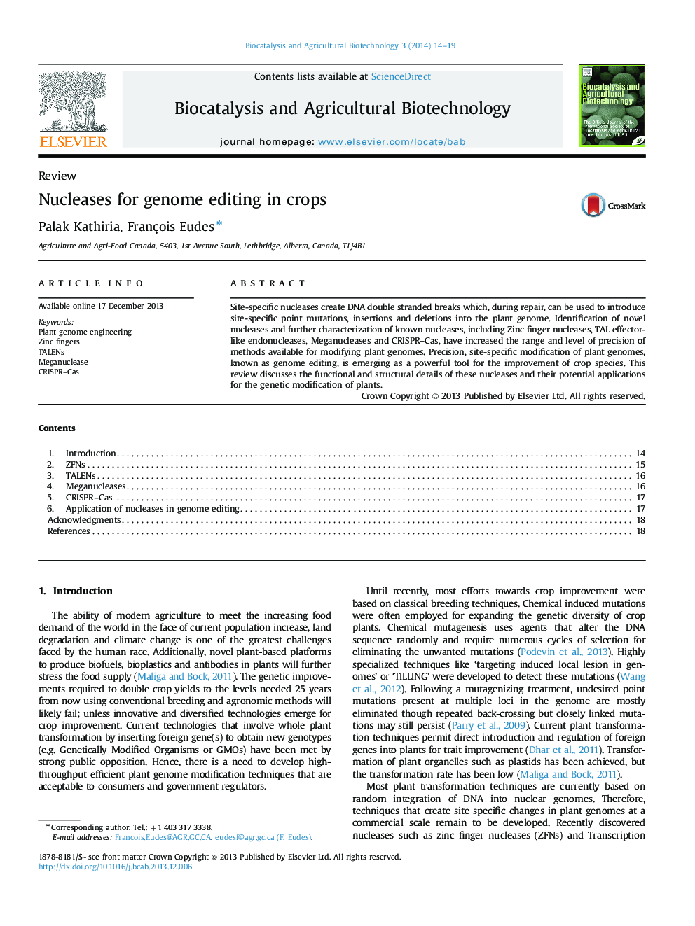 Nucleases for genome editing in crops