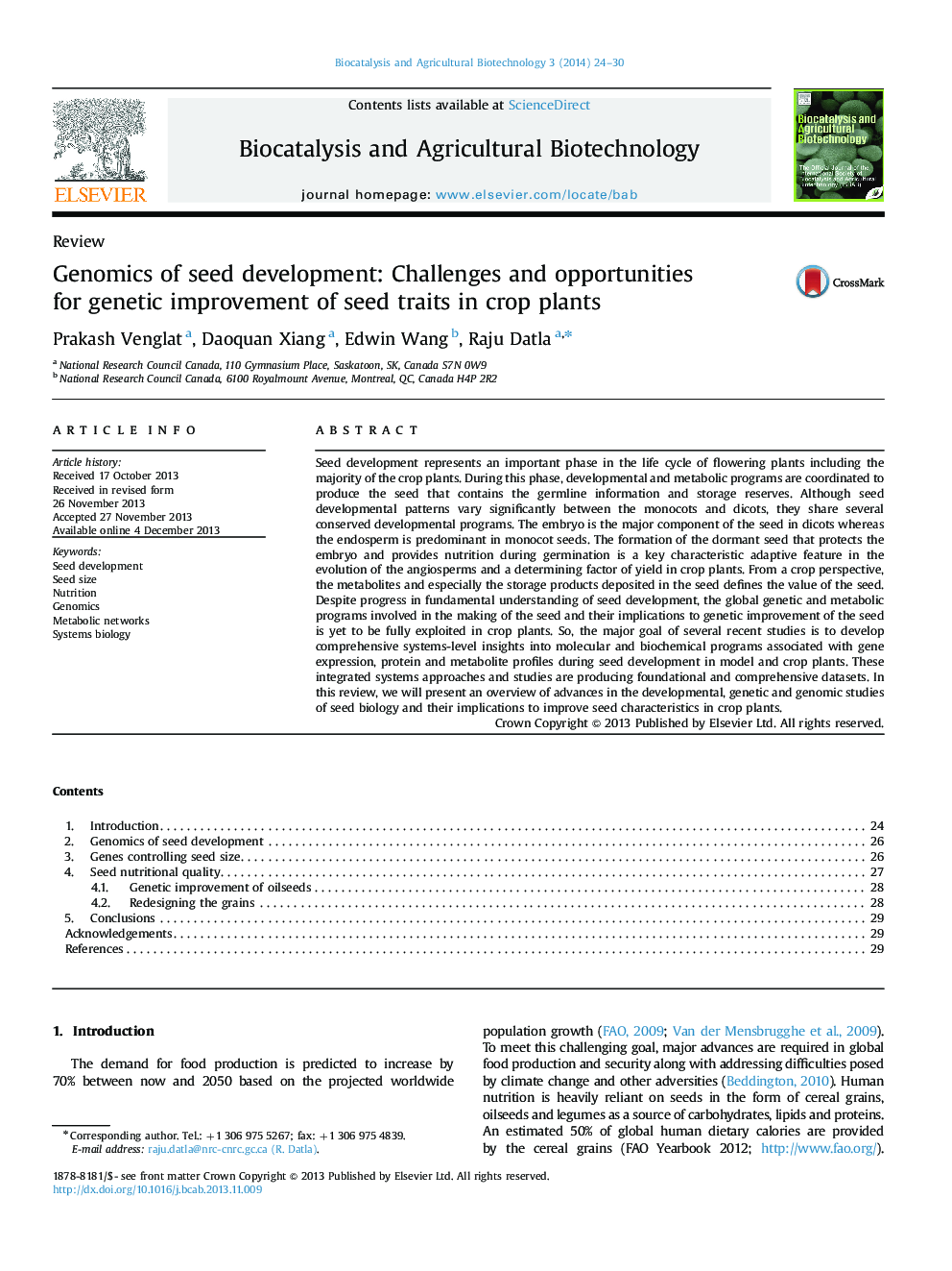 Genomics of seed development: Challenges and opportunities for genetic improvement of seed traits in crop plants