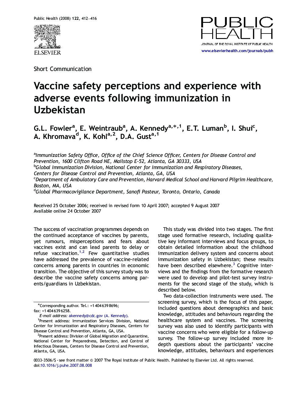 Vaccine safety perceptions and experience with adverse events following immunization in Uzbekistan