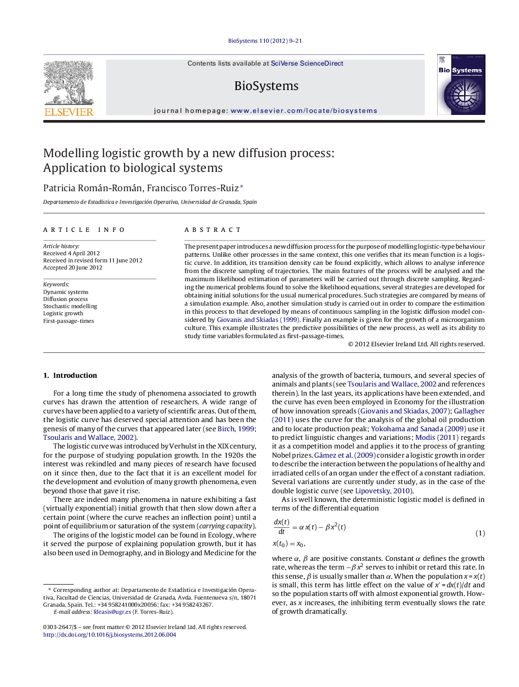 Modelling logistic growth by a new diffusion process: Application to biological systems