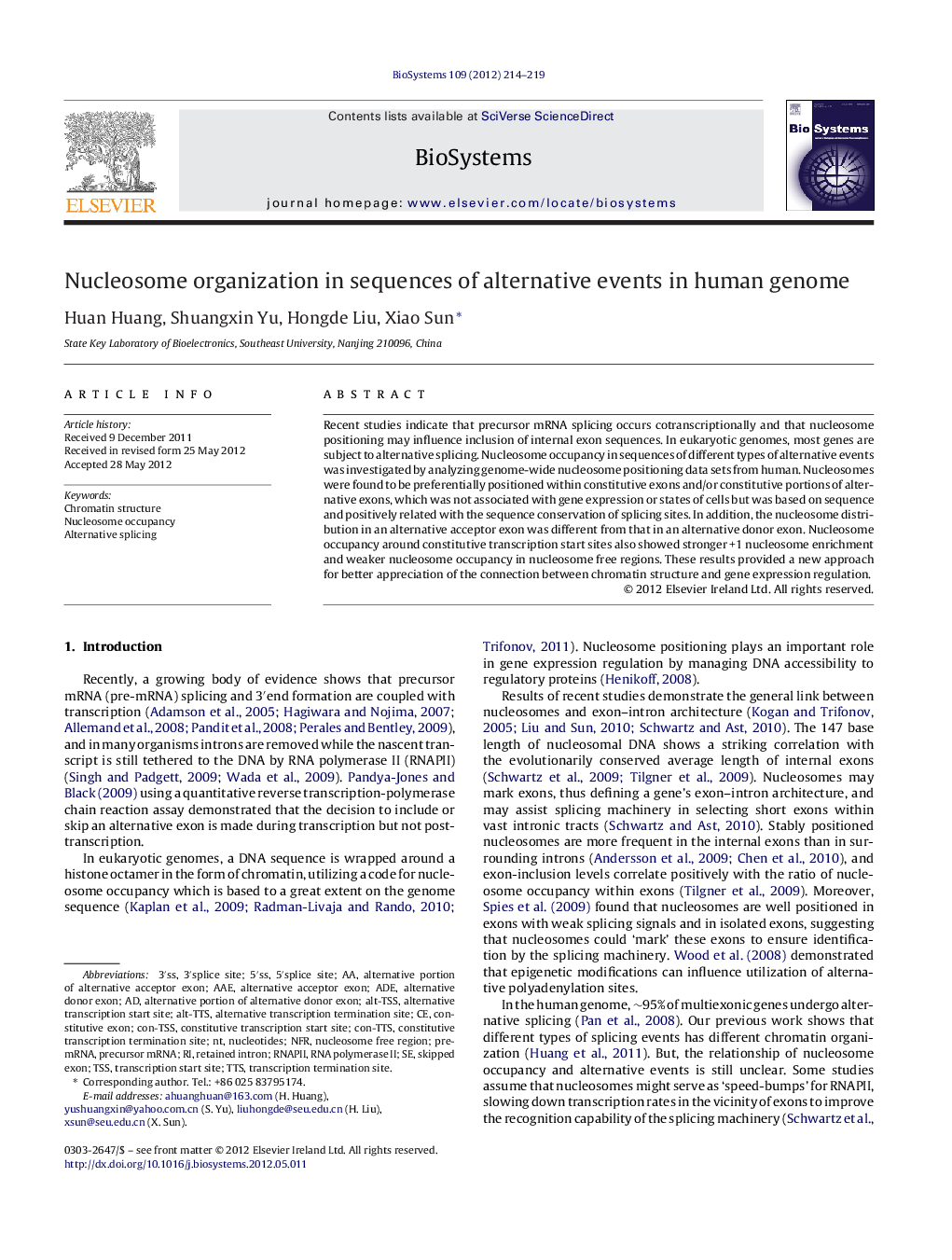 Nucleosome organization in sequences of alternative events in human genome