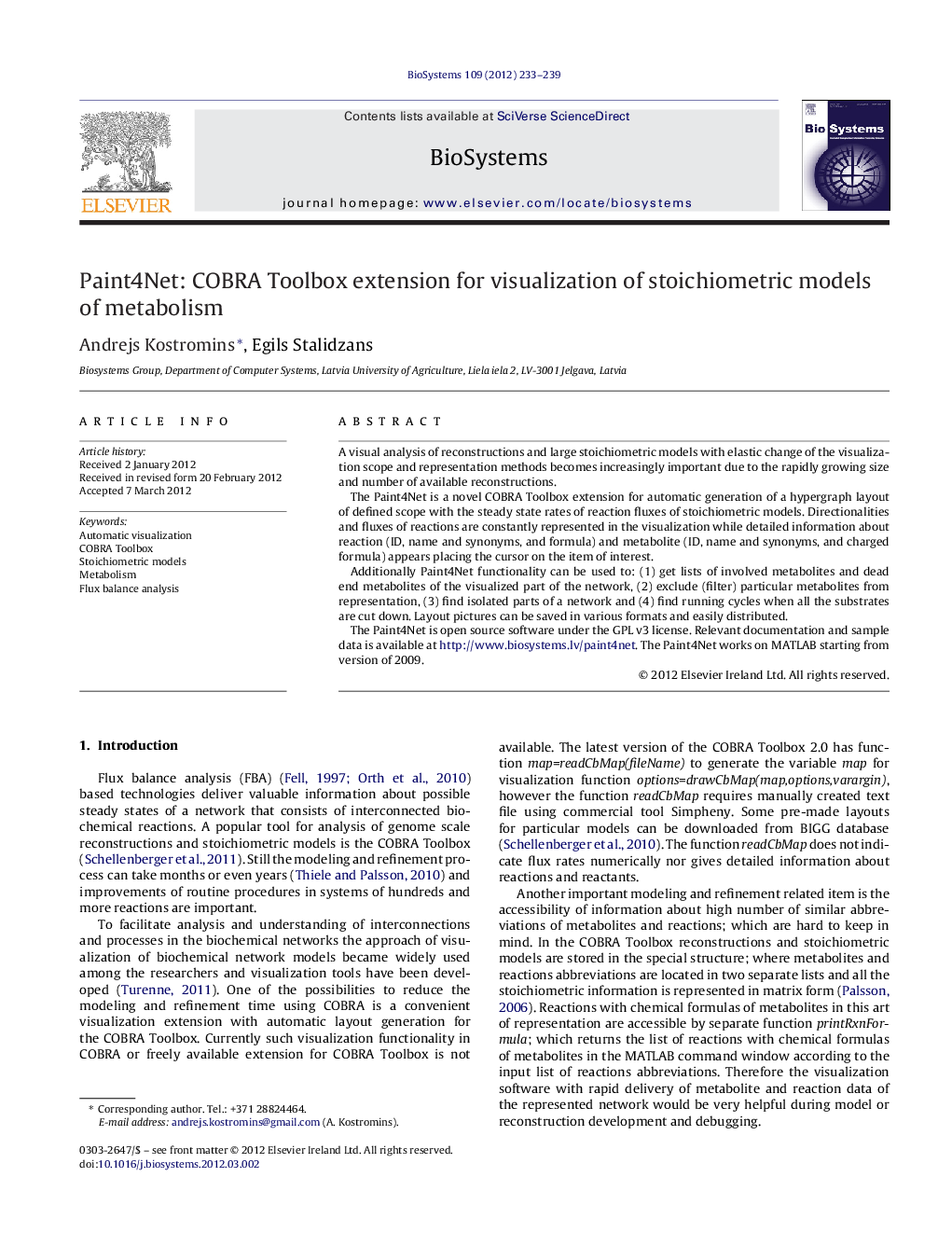 Paint4Net: COBRA Toolbox extension for visualization of stoichiometric models of metabolism