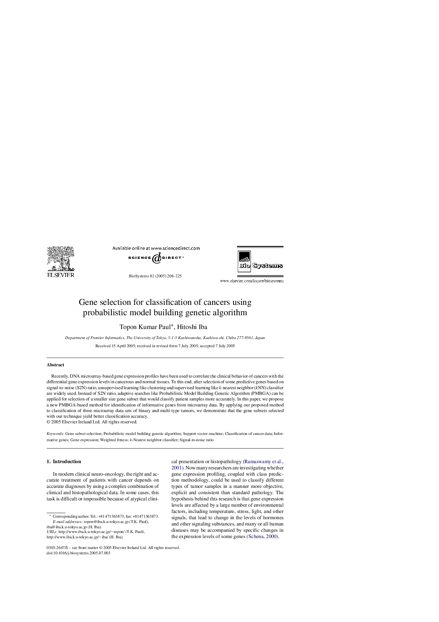 Gene selection for classification of cancers using probabilistic model building genetic algorithm