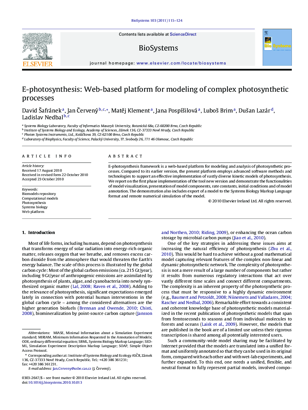 E-photosynthesis: Web-based platform for modeling of complex photosynthetic processes