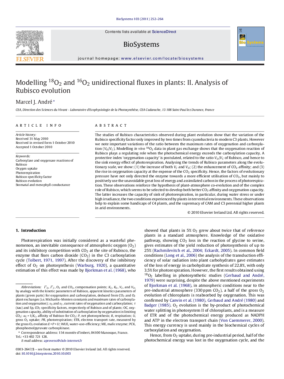 Modelling 18O2 and 16O2 unidirectional fluxes in plants: II. Analysis of Rubisco evolution