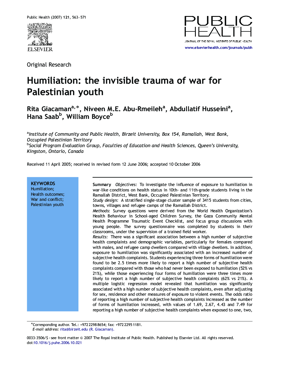 Humiliation: the invisible trauma of war for Palestinian youth