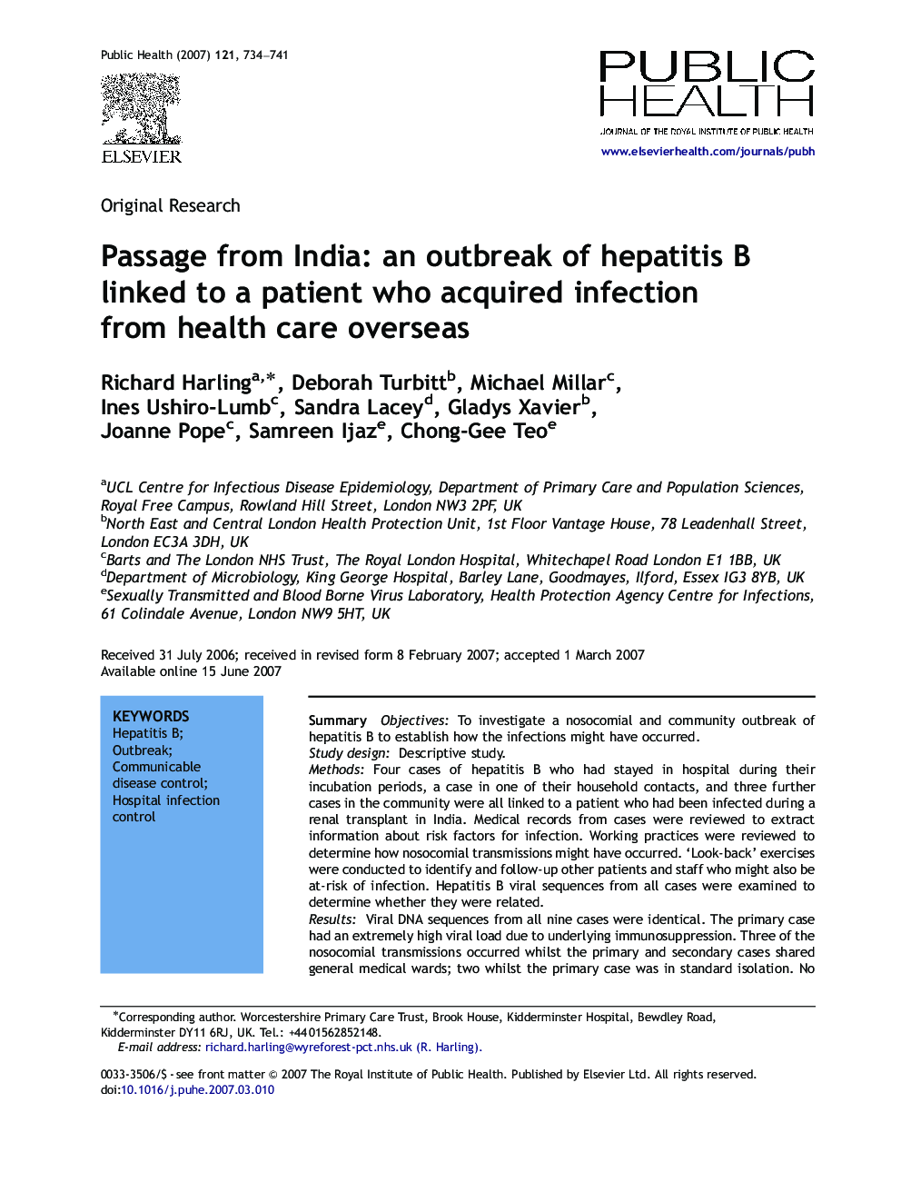Passage from India: an outbreak of hepatitis B linked to a patient who acquired infection from health care overseas