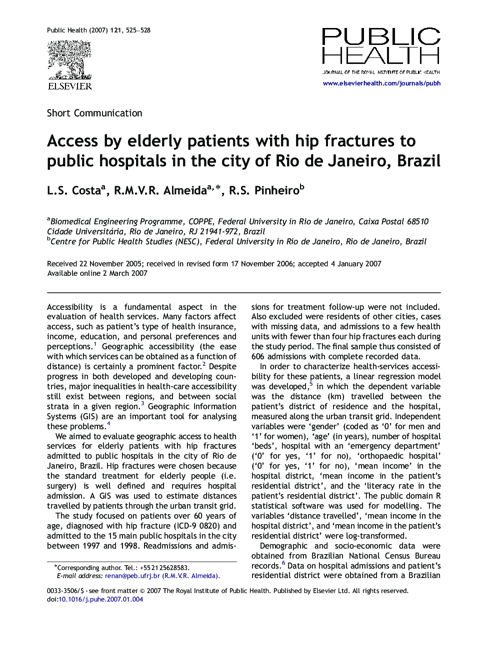Access by elderly patients with hip fractures to public hospitals in the city of Rio de Janeiro, Brazil
