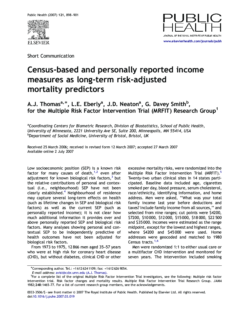 Census-based and personally reported income measures as long-term risk-adjusted mortality predictors
