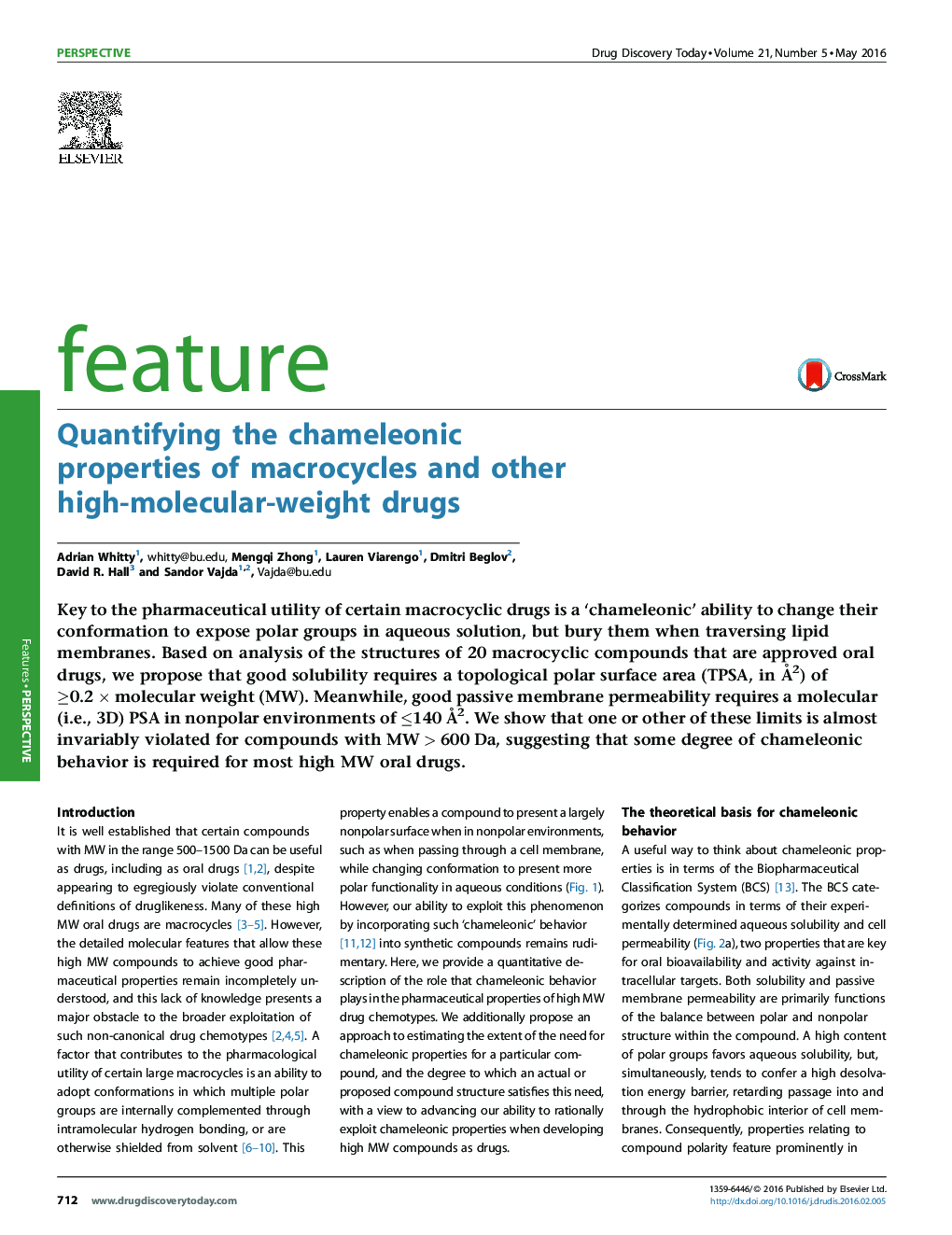 عکس صفحه اول مقاله: Quantifying the chameleonic properties of macrocycles and other high-molecular-weight drugs Quantifying the chameleonic properties of macrocycles and other high-molecular-weight drugs