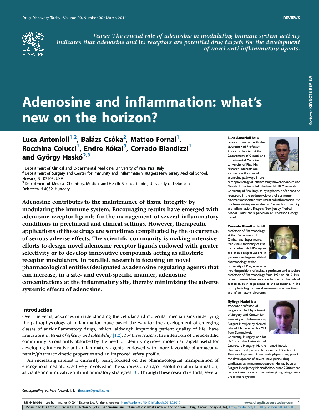 Adenosine and inflammation: what's new on the horizon?