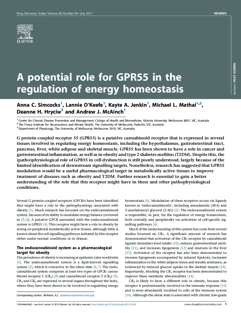 A potential role for GPR55 in the regulation of energy homeostasis