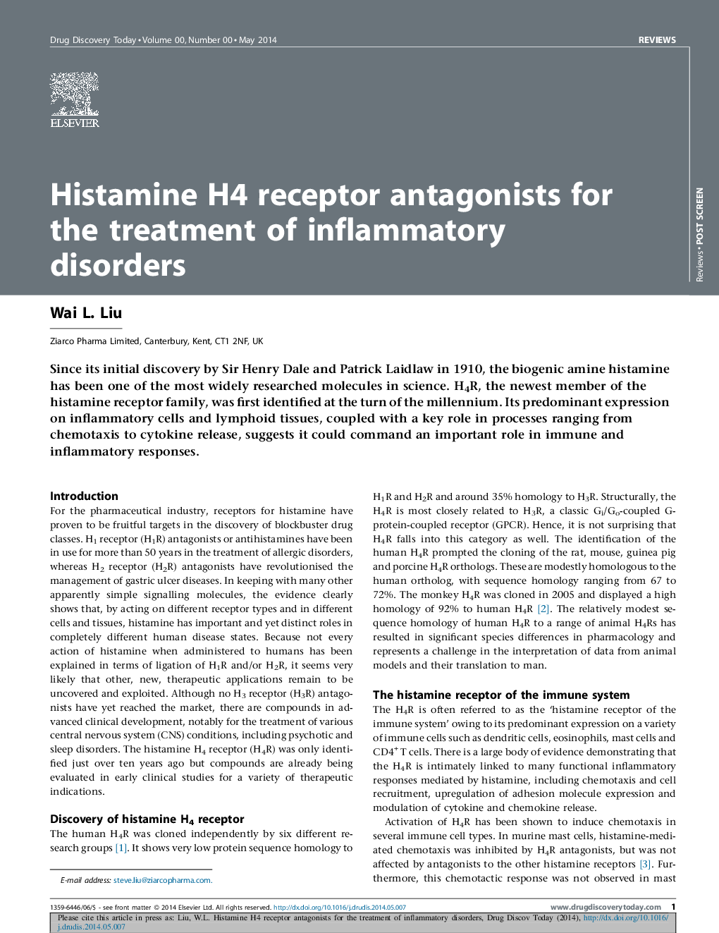 Histamine H4 receptor antagonists for the treatment of inflammatory disorders