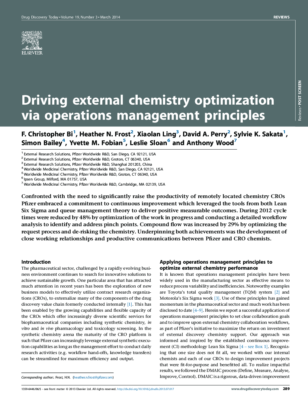 Driving external chemistry optimization via operations management principles