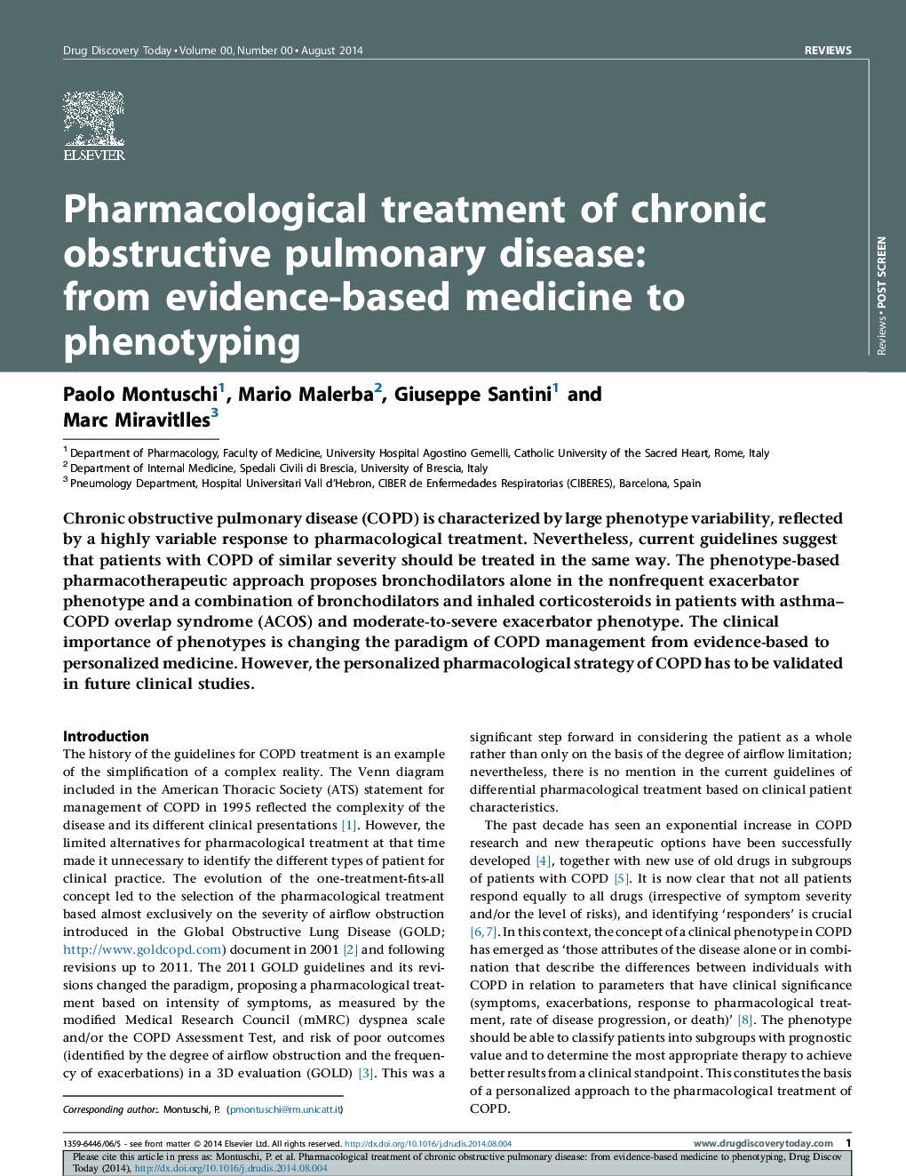 Pharmacological treatment of chronic obstructive pulmonary disease: from evidence-based medicine to phenotyping