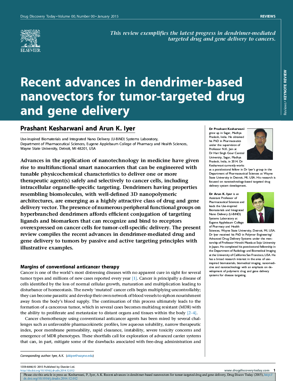 Recent advances in dendrimer-based nanovectors for tumor-targeted drug and gene delivery