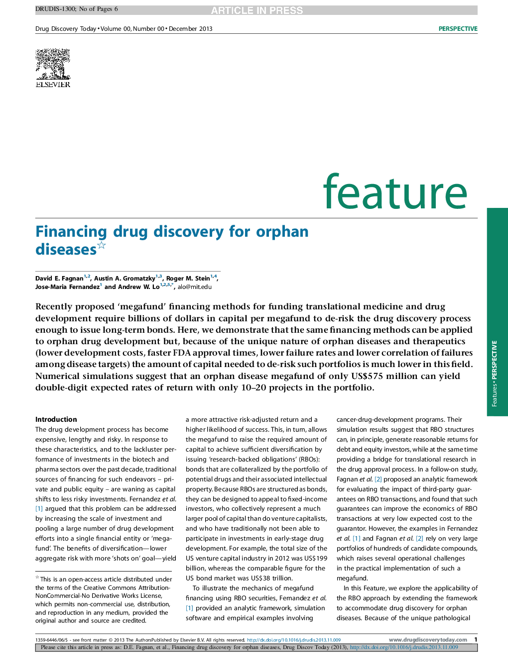 Financing drug discovery for orphan diseases
