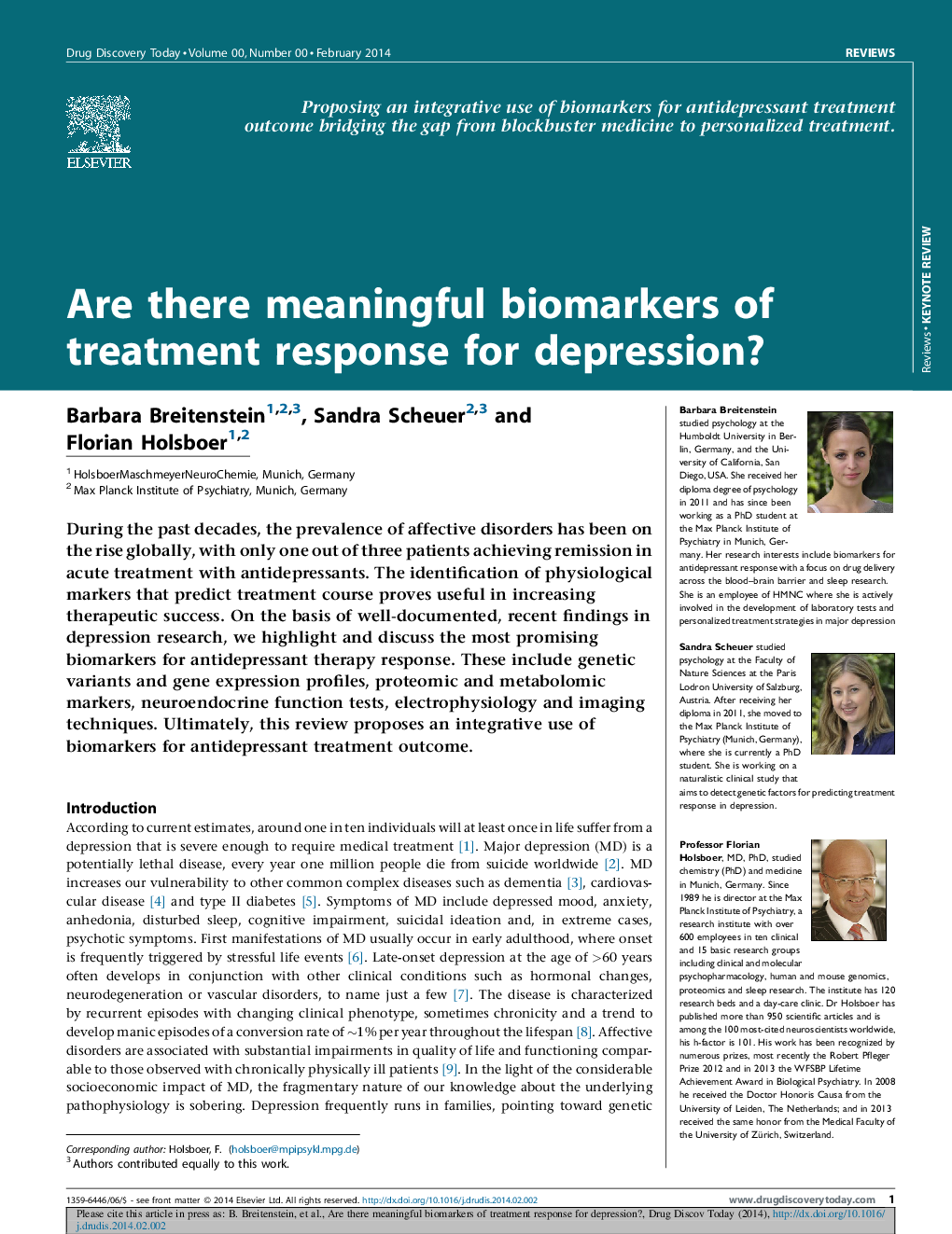 Are there meaningful biomarkers of treatment response for depression?