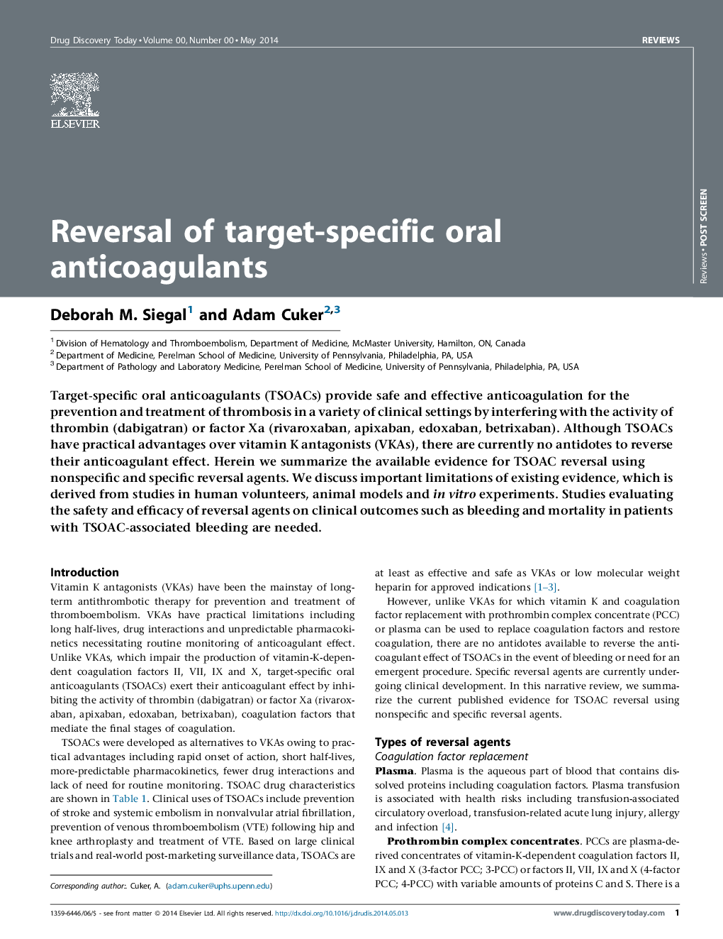 Reversal of target-specific oral anticoagulants