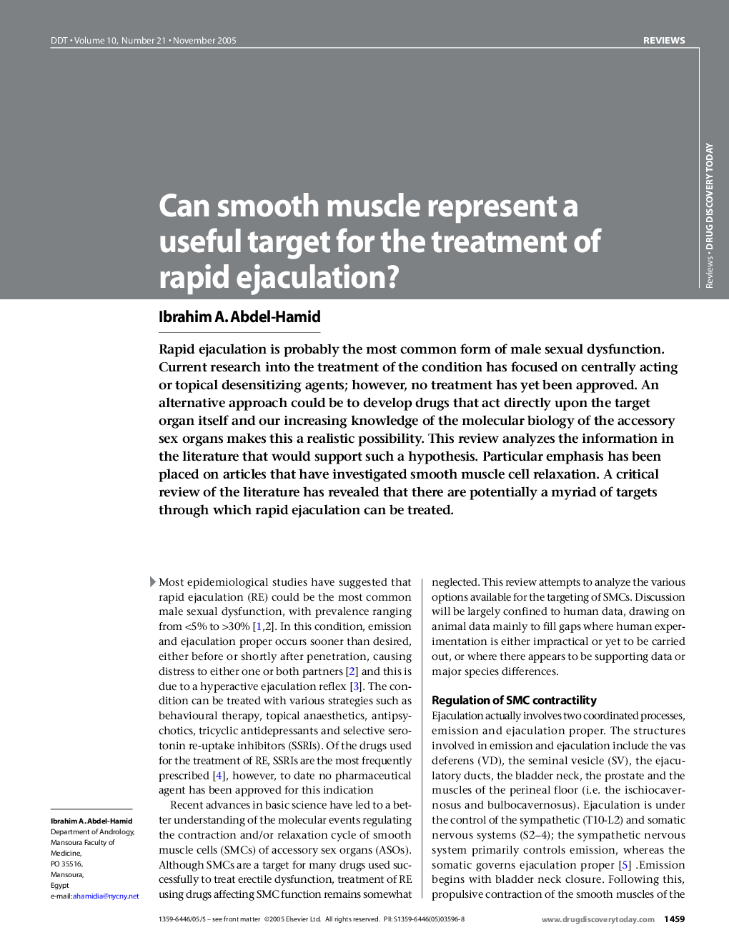 Can smooth muscle represent a useful target for the treatment of rapid ejaculation?