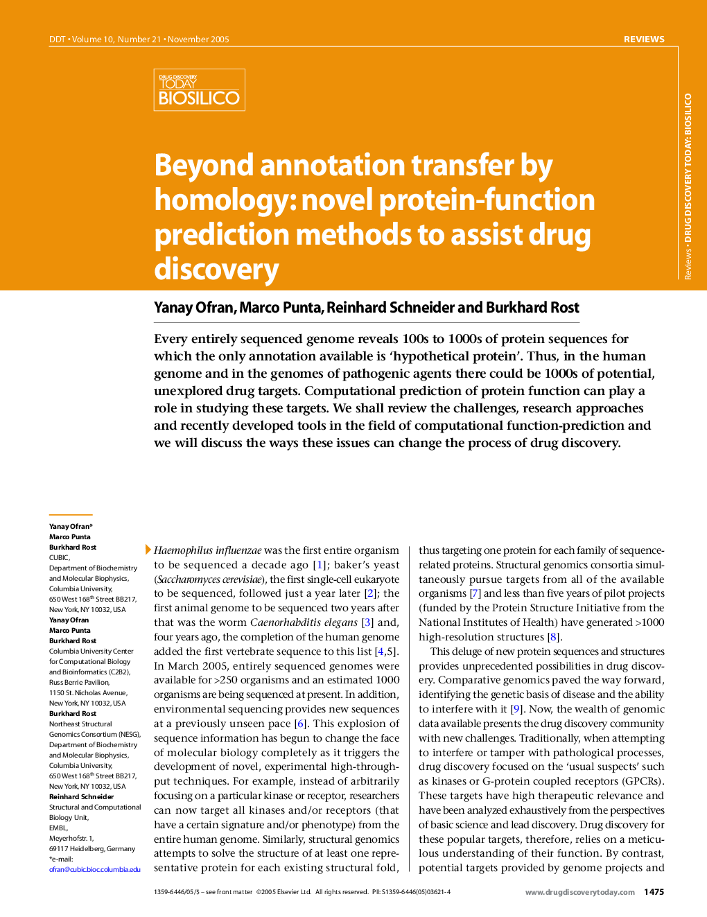 Beyond annotation transfer by homology: novel protein-function prediction methods to assist drug discovery