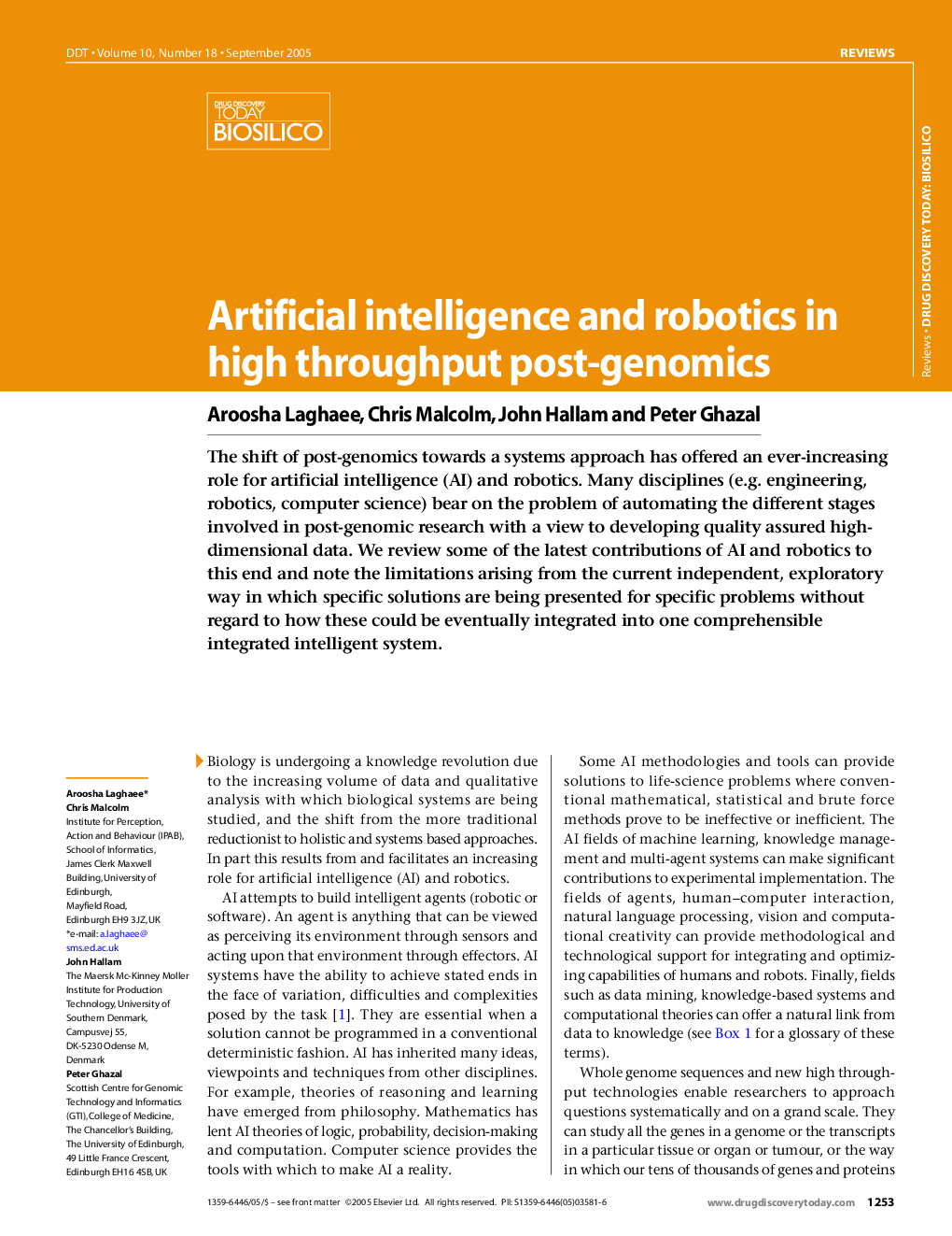 Artificial intelligence and robotics in high throughput post-genomics