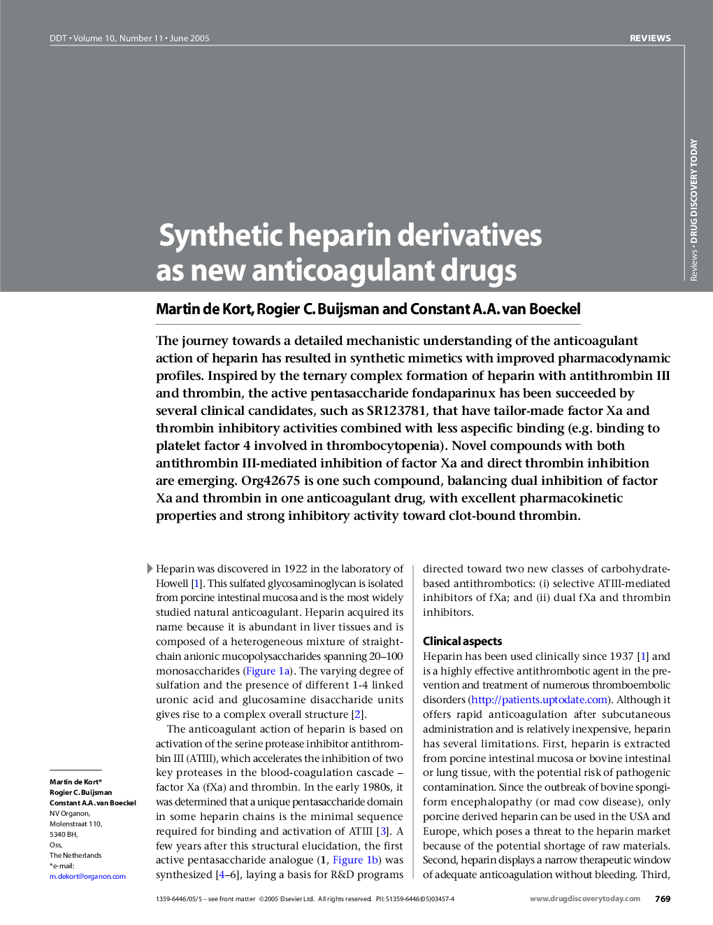 Synthetic heparin derivatives as new anticoagulant drugs