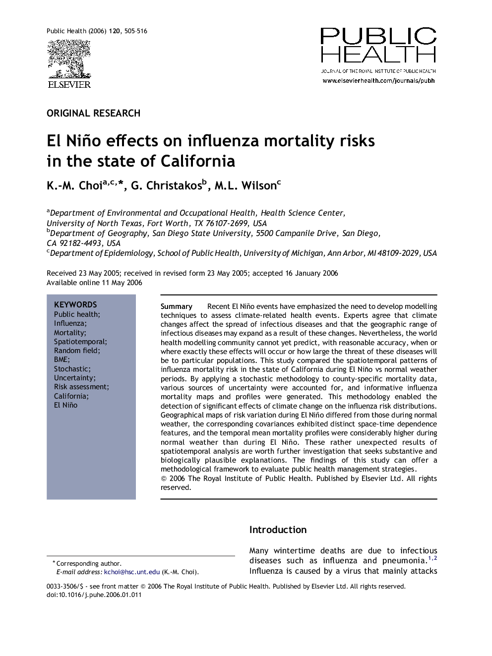 El Niño effects on influenza mortality risks in the state of California