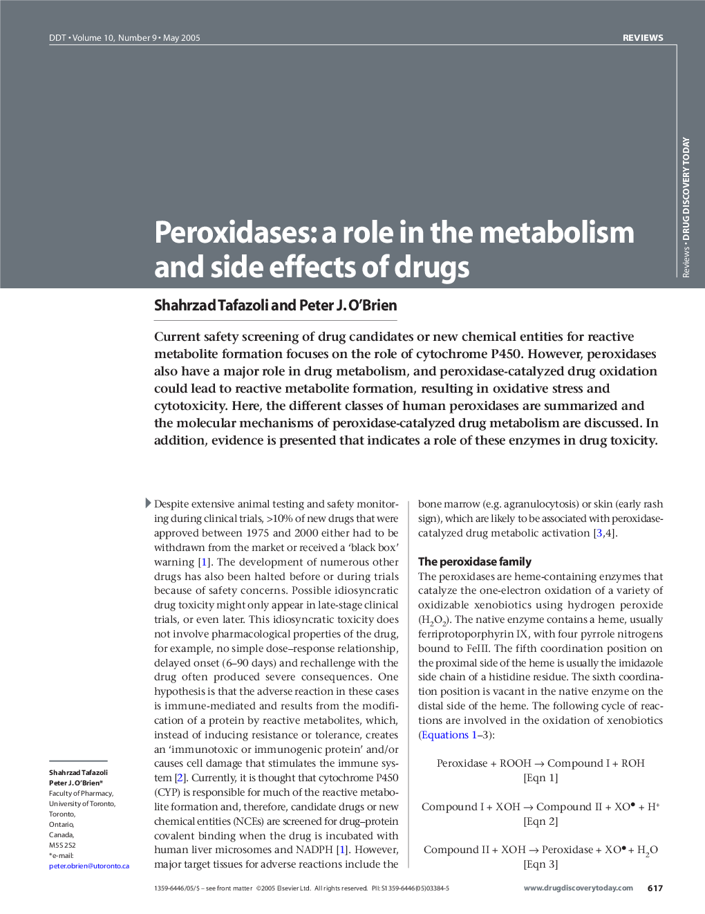 Peroxidases: a role in the metabolism and side effects of drugs