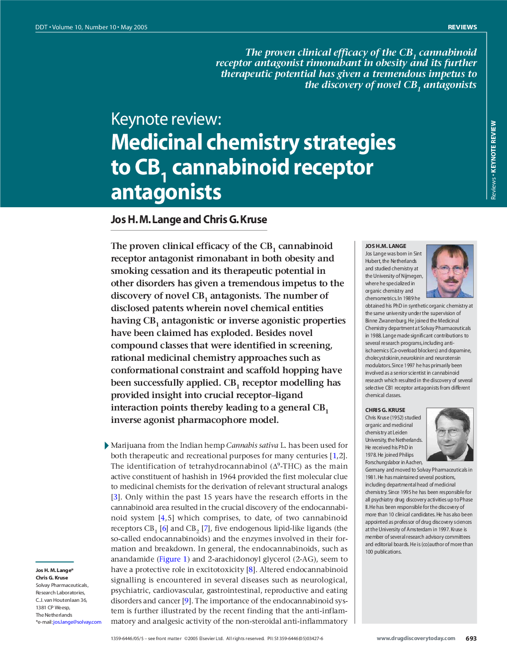 Keynote review: Medicinal chemistry strategies to CB1 cannabinoid receptor antagonists