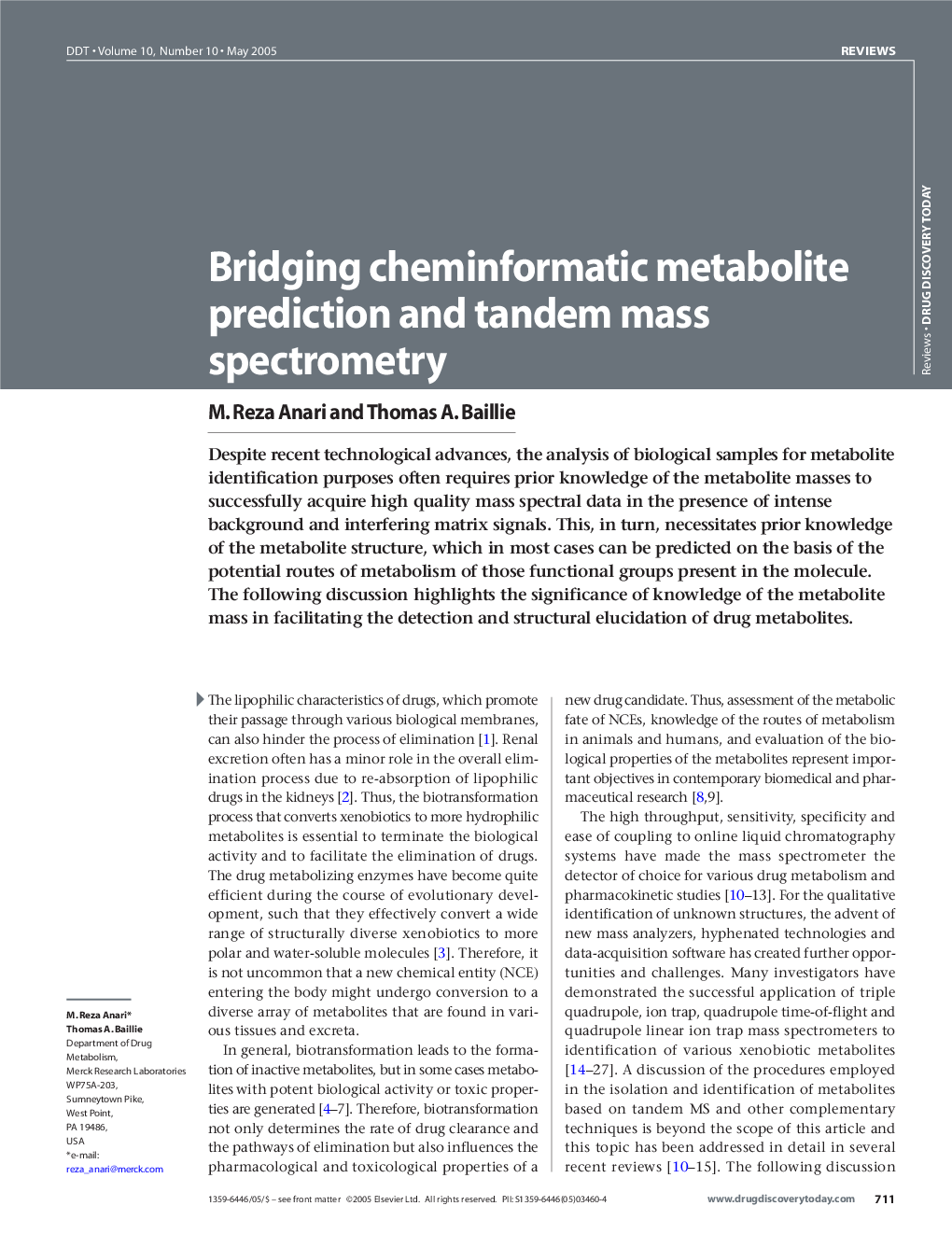 عکس صفحه اول مقاله: Bridging cheminformatic metabolite prediction and tandem mass spectrometry Bridging cheminformatic metabolite prediction and tandem mass spectrometry