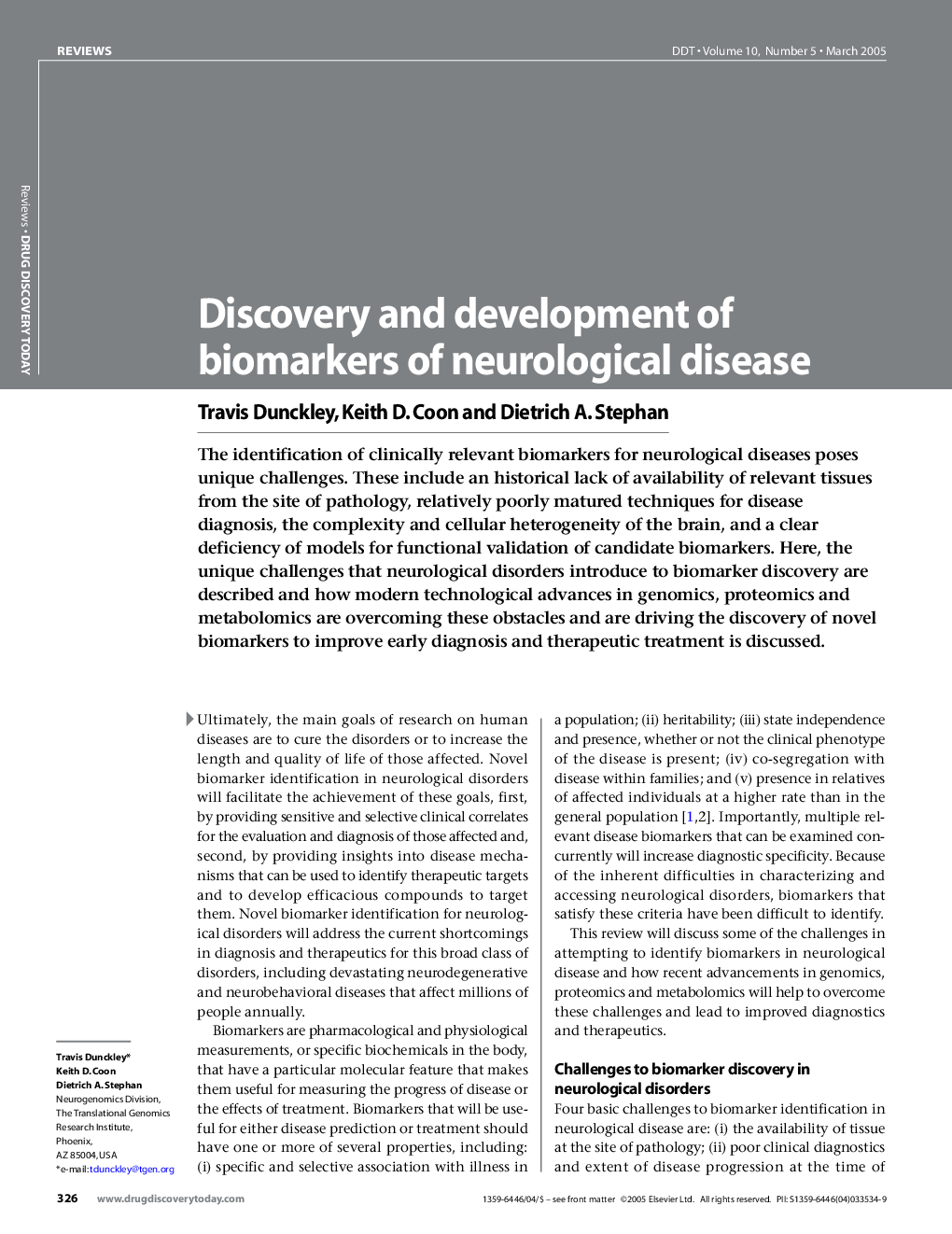 Discovery and development of biomarkers of neurological disease