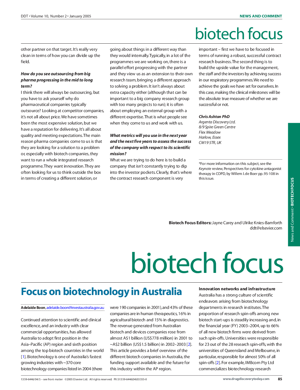 Focus on biotechnology in Australia