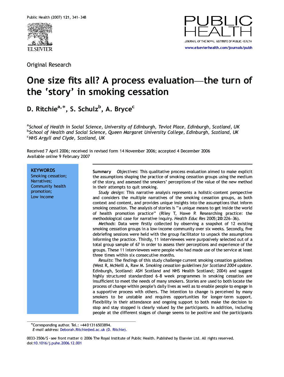 One size fits all? A process evaluation—the turn of the ‘story’ in smoking cessation